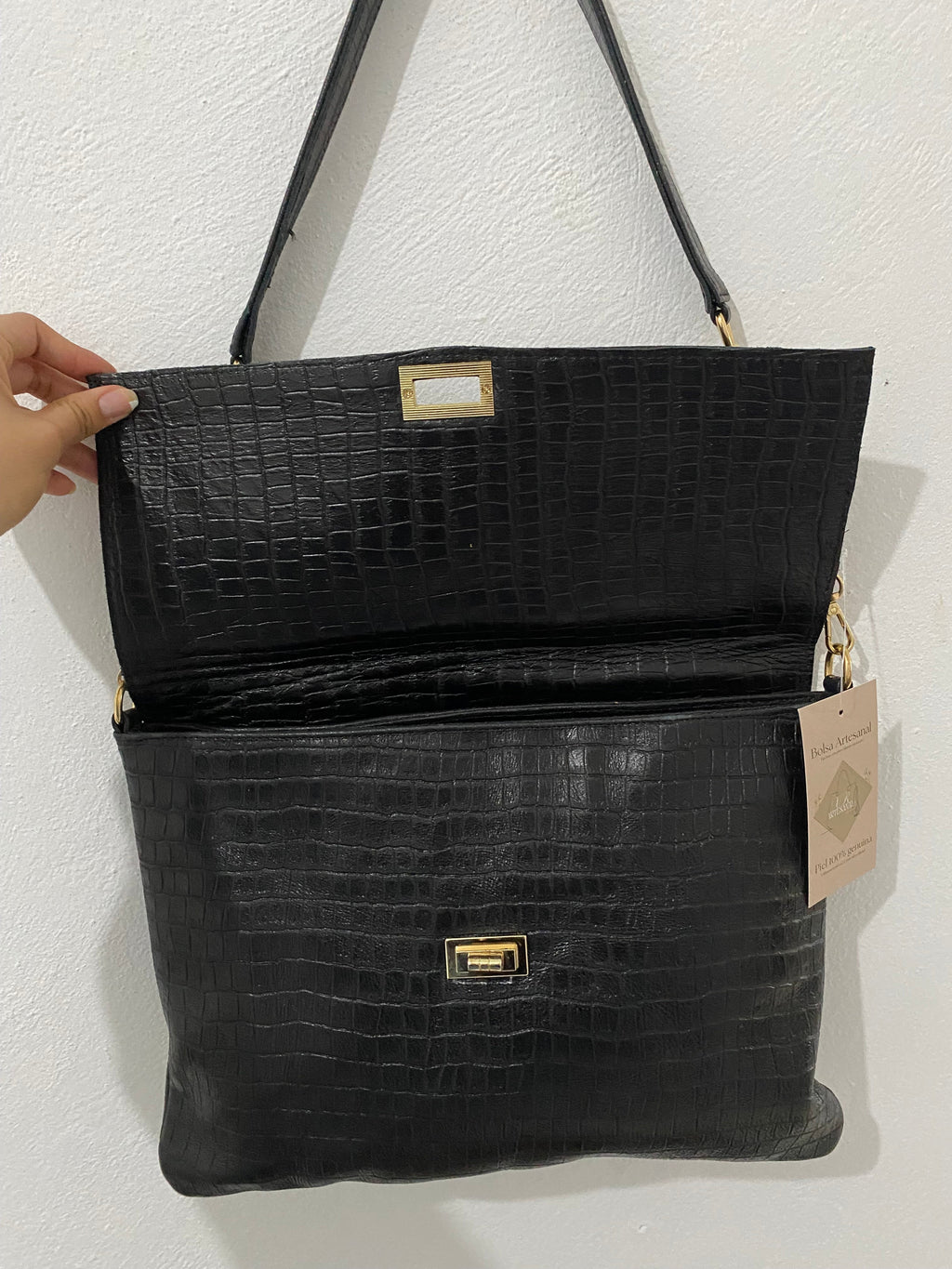 Clutch Noir negro interior abierto vista frontal
